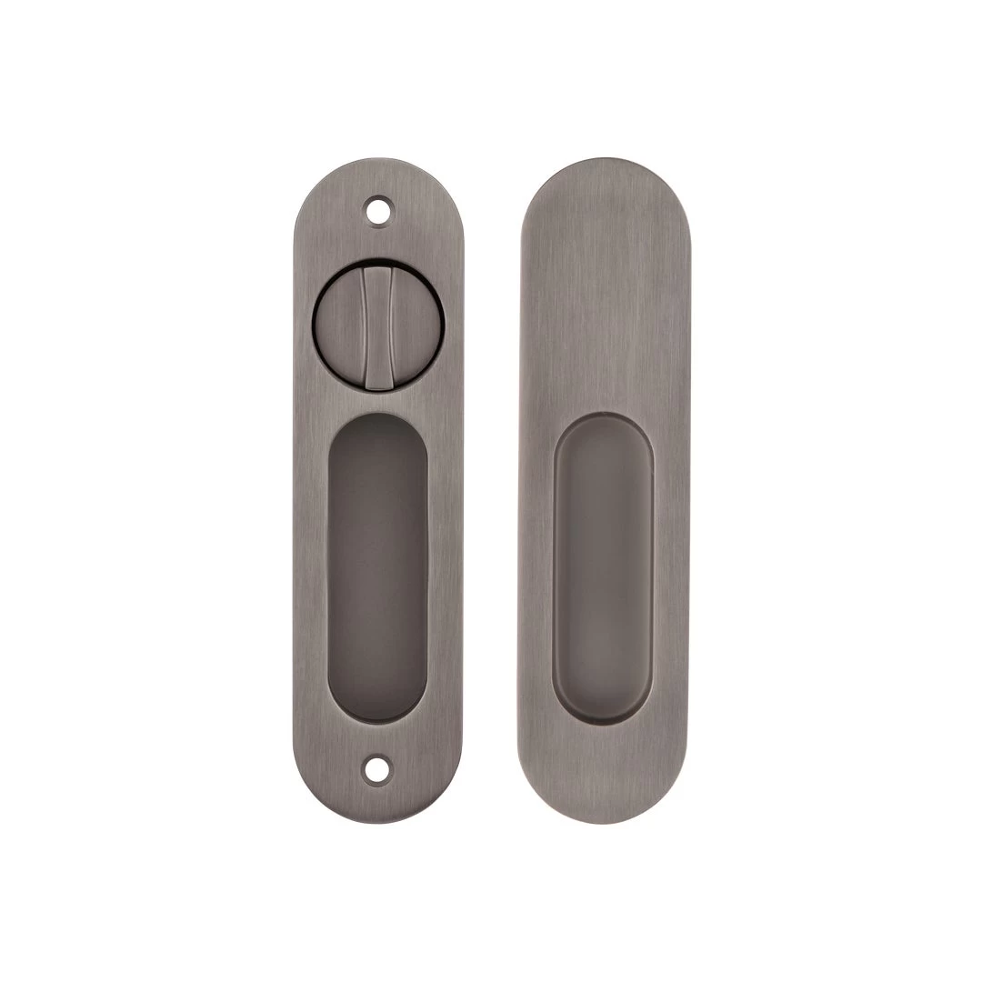 Leroy Sliding Double Door Privacy Set - Brushed Gunmetal 1 Leroy Sliding Double Door Privacy Set - Brushed Gunmetal